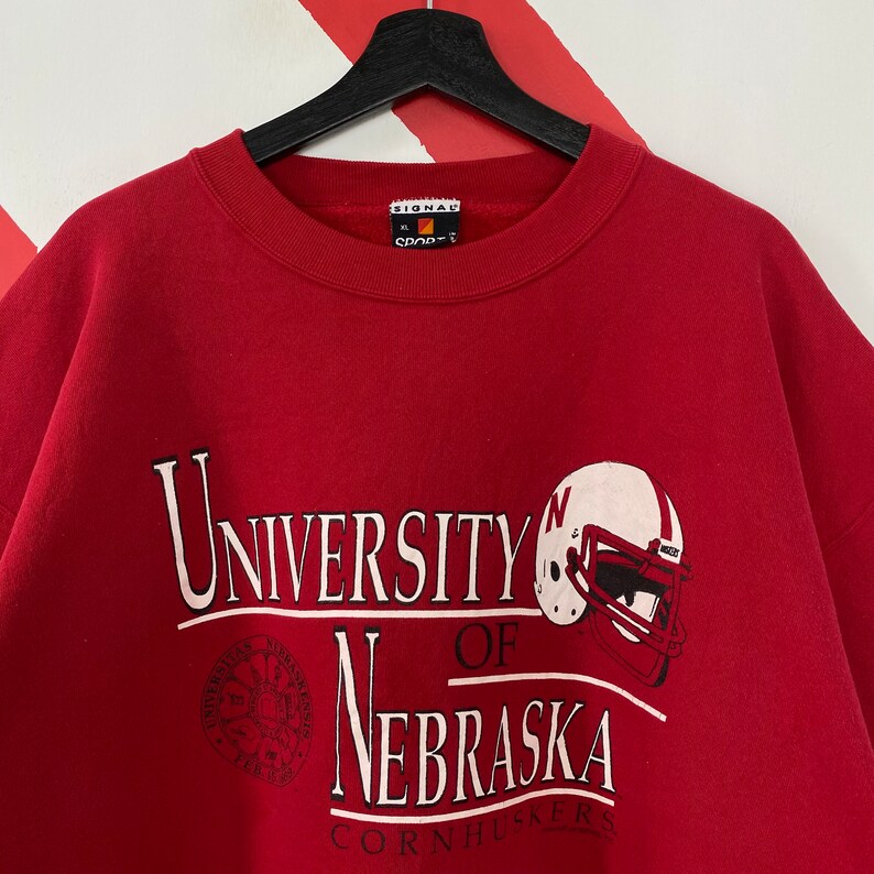 Vintage 90S Nebraska Cornhuskers Crewneck Sweatshirt, University Nebraska Sweater Nebraska Cornhuskers Print Logo Red