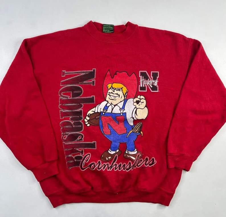 Vintage 90S Nebraska Cornhuskers Football Sweatshirt, Nebraska Cornhuskers Sweater, University Of Nebraska State Sweatshirt