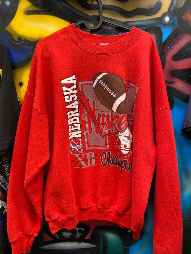 Vintage 90S Nebraska Huskers Sweatshirt, Nebraska Cornhuskers Fiesta Bowl Champion Sweatshirt, Gifts for NCAA Fans