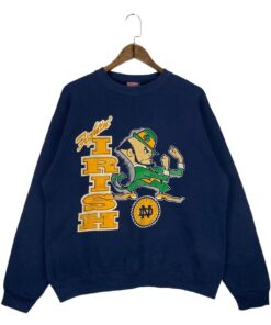 Vintage 90s Fighting Irish University Of Notre Dame Sweatshirt Crewneck Big Logo Navy Blue Pullover Jumper