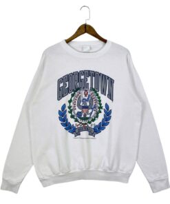 Vintage 90s Georgetown University Hoyas Sweatshirt Crewneck Made In USA White Big Logo Pullover Jumper