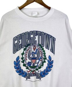 Vintage 90s Georgetown University Hoyas Sweatshirt Crewneck Made In USA White Big Logo Pullover Jumper