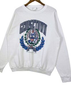 Vintage 90s Georgetown University Hoyas Sweatshirt Crewneck Made In USA White Big Logo Pullover Jumper