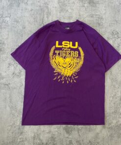 Vintage 90s LSU Tigers College Purple Graphic T-Shirt