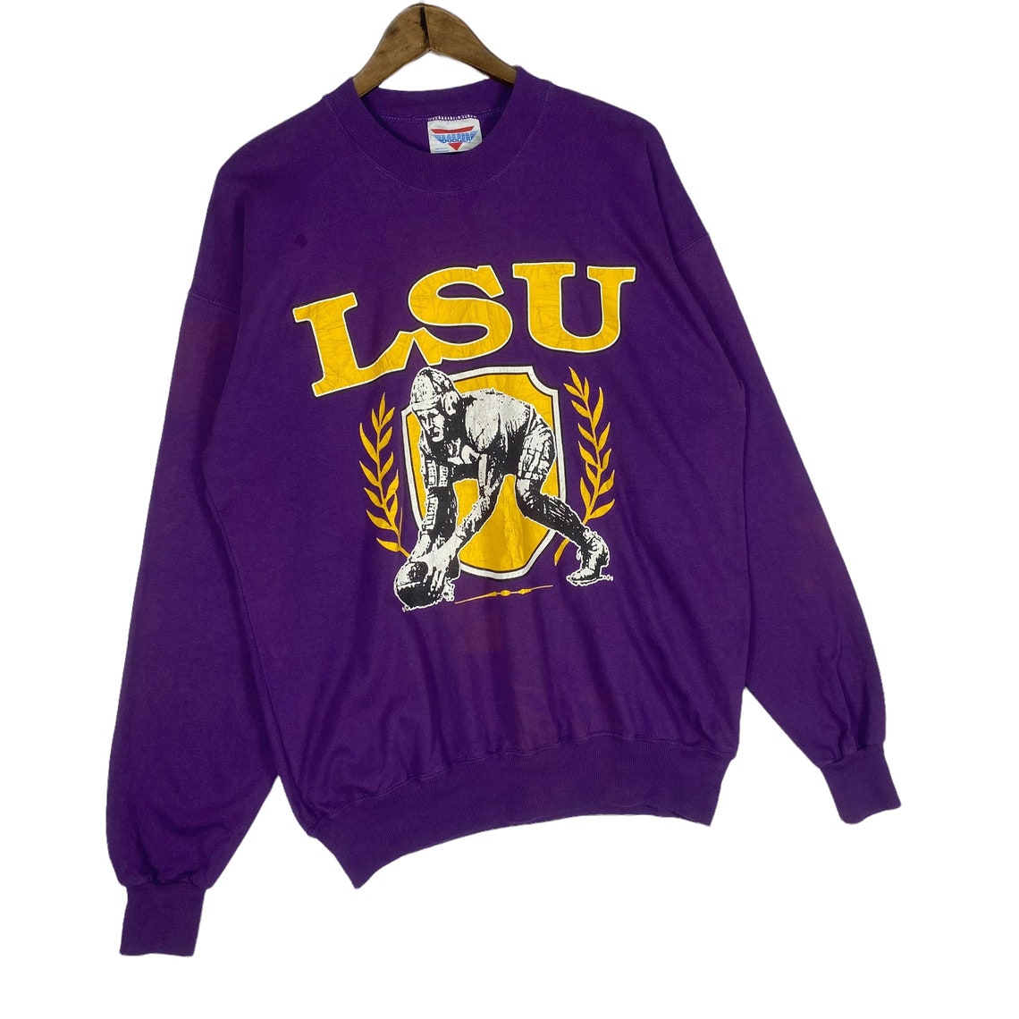 Vintage 90s Louisiana State Football Sweatshirt Crewneck Big Logo Lightweight Pullover Jumper