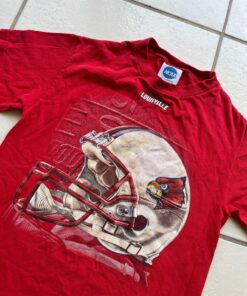 Vintage 90's Louisville Cardinals Basketball T-Shirt Small Red Helmet NCAA