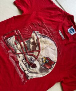 Vintage 90's Louisville Cardinals Basketball T-Shirt Small Red Helmet NCAA