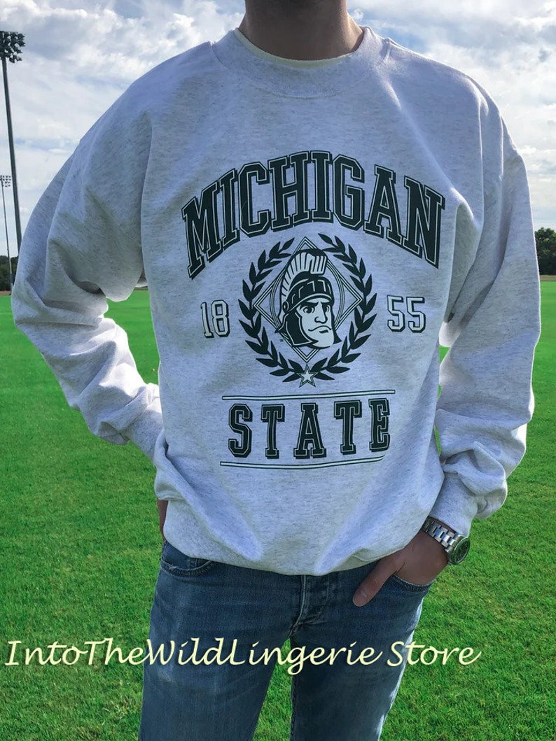Vintage 90s Michigan State Crewneck Sweatshirt, University of Michigan Sweatshirt, Football Fan Sweatshirt, University Fan Football Shirt