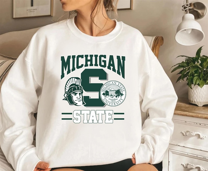 Vintage 90s Michigan State University Spartans Sweatshirt Hoodie Shirt, Gift For Her, Gift For Him