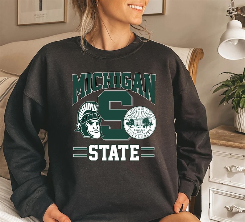 Vintage 90s Michigan State University Spartans Sweatshirt Hoodie Shirt and Mug, Gift For Her, Gift For Him