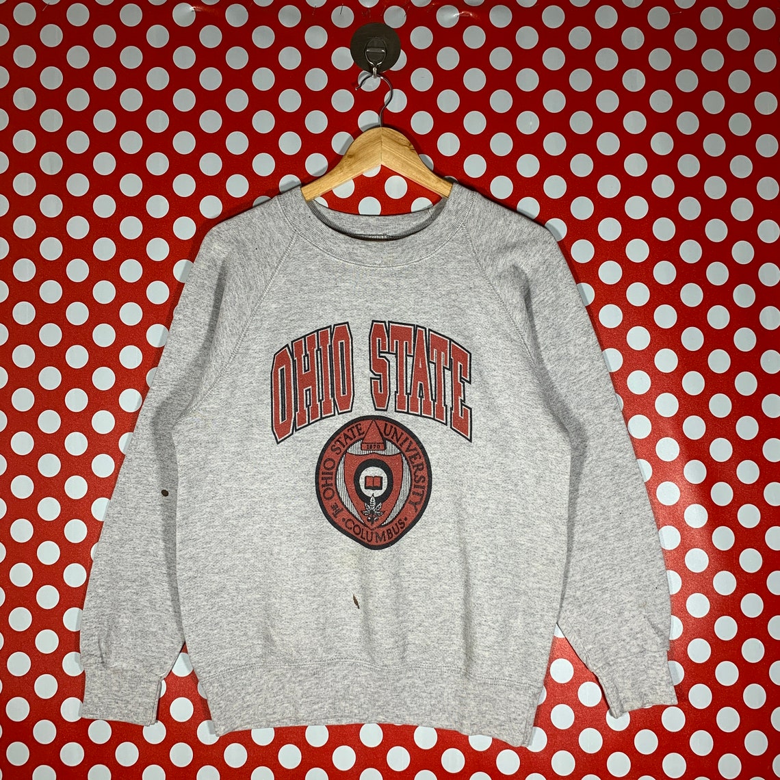 Vintage 90s Ohio State University Sweatshirt Ohio State Crewneck Ohio State Sweater Sportswear Ohio State Buckeyes Print Gray