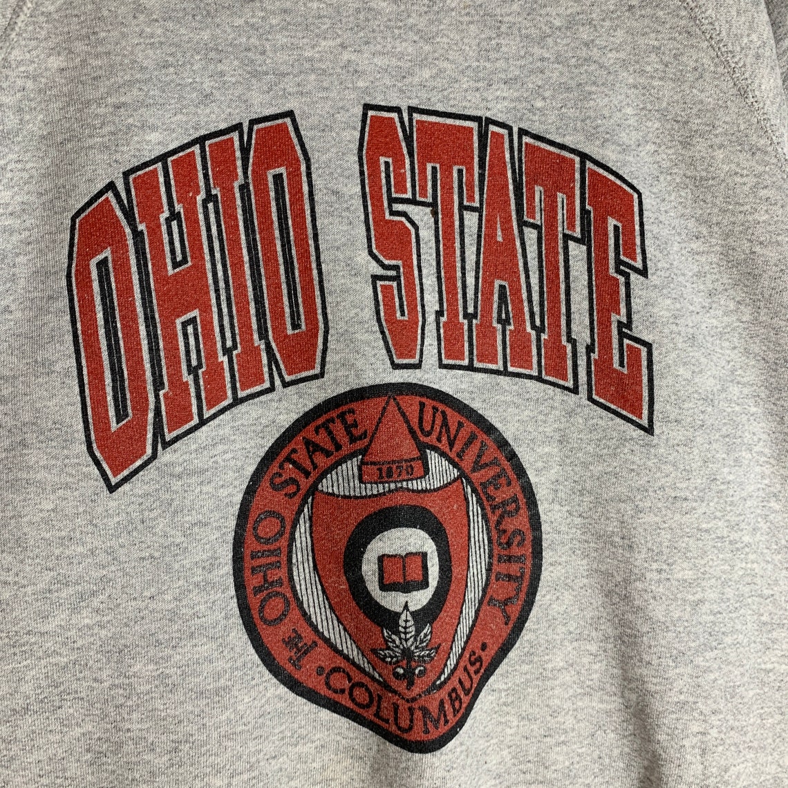 Vintage 90s Ohio State University Sweatshirt Ohio State Crewneck Ohio State Sweater Sportswear Ohio State Buckeyes Print Gray