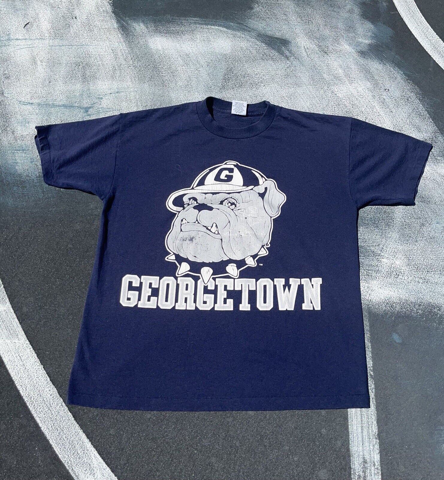 Vintage Georgetown University Hoyas Single Stitch Tee Shirt Medium Blue Thin