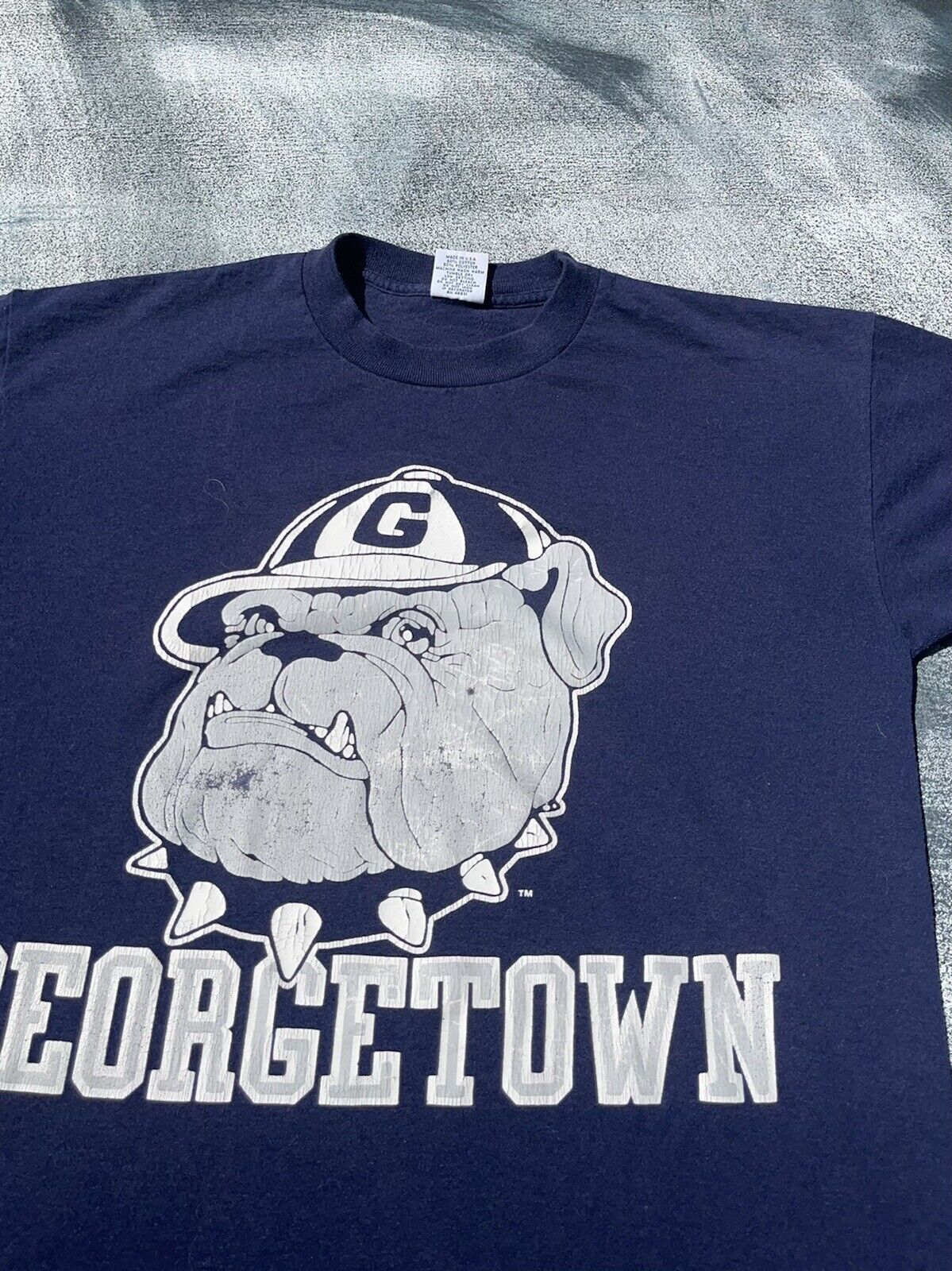 Vintage Georgetown University Hoyas Single Stitch Tee Shirt Medium Blue Thin