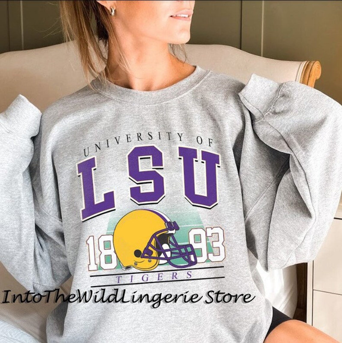 Vintage LSU Sweatshirt, NCAA LSU Tigers 1893 Football Crewneck Sweatshirt