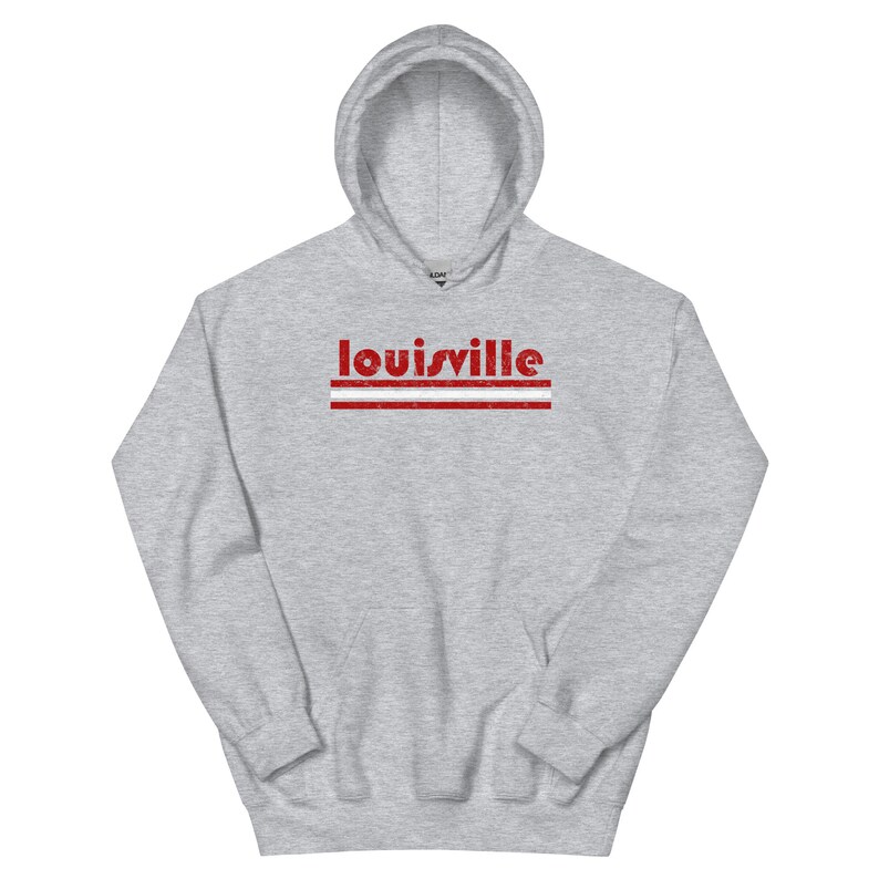 Vintage Louisville Kentucky Retro Three Stripe Weathered Unisex Hoodie