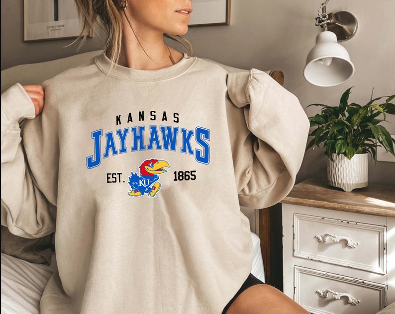 Vintage NCAA Kansas Jayhawks EST1865 Sweatshirt , University of Kansas Shirt, Basketball Sweater, College Shirts, NCAA Shirt, Vintage Shirt
