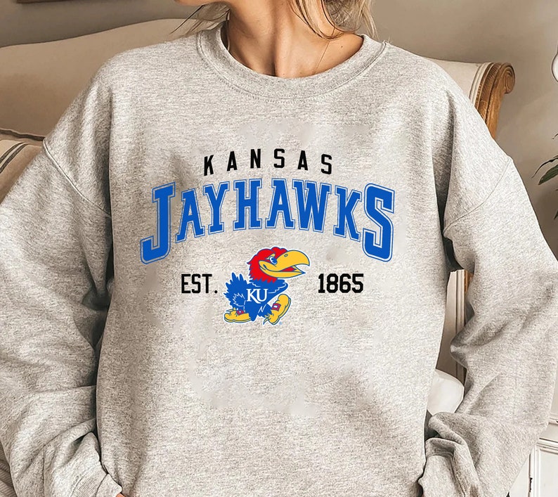 Vintage NCAA Kansas Jayhawks EST1865 Sweatshirt , University of Kansas Shirt, Basketball Sweater, College Shirts, NCAA Shirt, Vintage Shirt