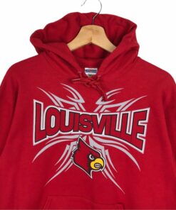 Vintage NCAA Louisville Cardinals Pullover Hoodie Printed Spell Out Big Logo NCAA Louisville Cardinals Sweater Pullover