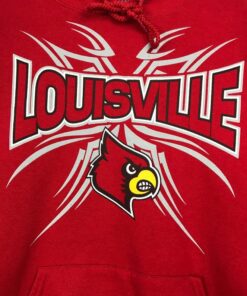 Vintage NCAA Louisville Cardinals Pullover Hoodie Printed Spell Out Big Logo NCAA Louisville Cardinals Sweater Pullover