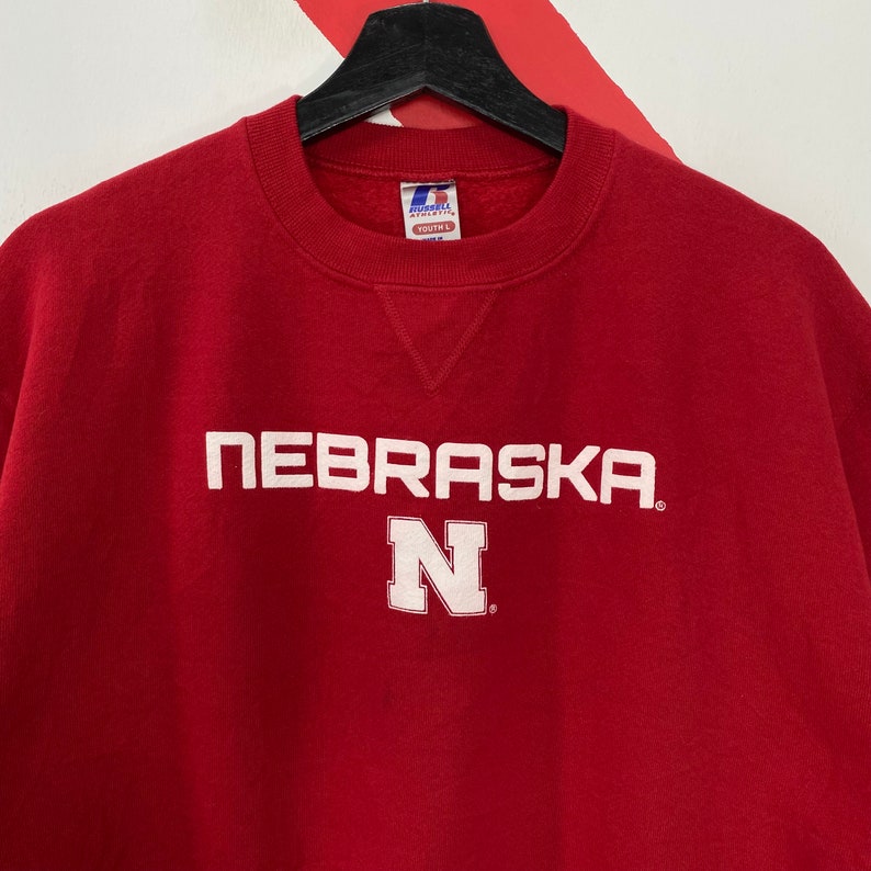 Vintage Nebraska Cornhuskers Sweatshirt Nebraska Crewneck University Nebraska Sweater Nebraska Cornhuskers Print Logo Red Youth