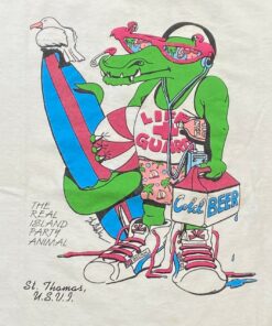 Vintage St Thomas T Shirt Tee Hanes Made USA Beach Virgin Islands Caribbean Sea 1990s 90s Gator Funny Puff Print Uf