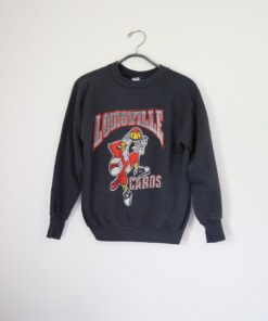 Vintage University of Louisville Sweatshirt - Dusty Faded Black Raglan Graphic - 80s Sweatshirts