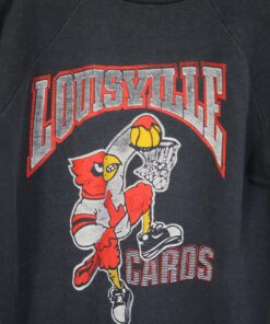 Vintage University of Louisville Sweatshirt - Dusty Faded Black Raglan Graphic - 80s Sweatshirts