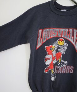Vintage University of Louisville Sweatshirt - Dusty Faded Black Raglan Graphic - 80s Sweatshirts
