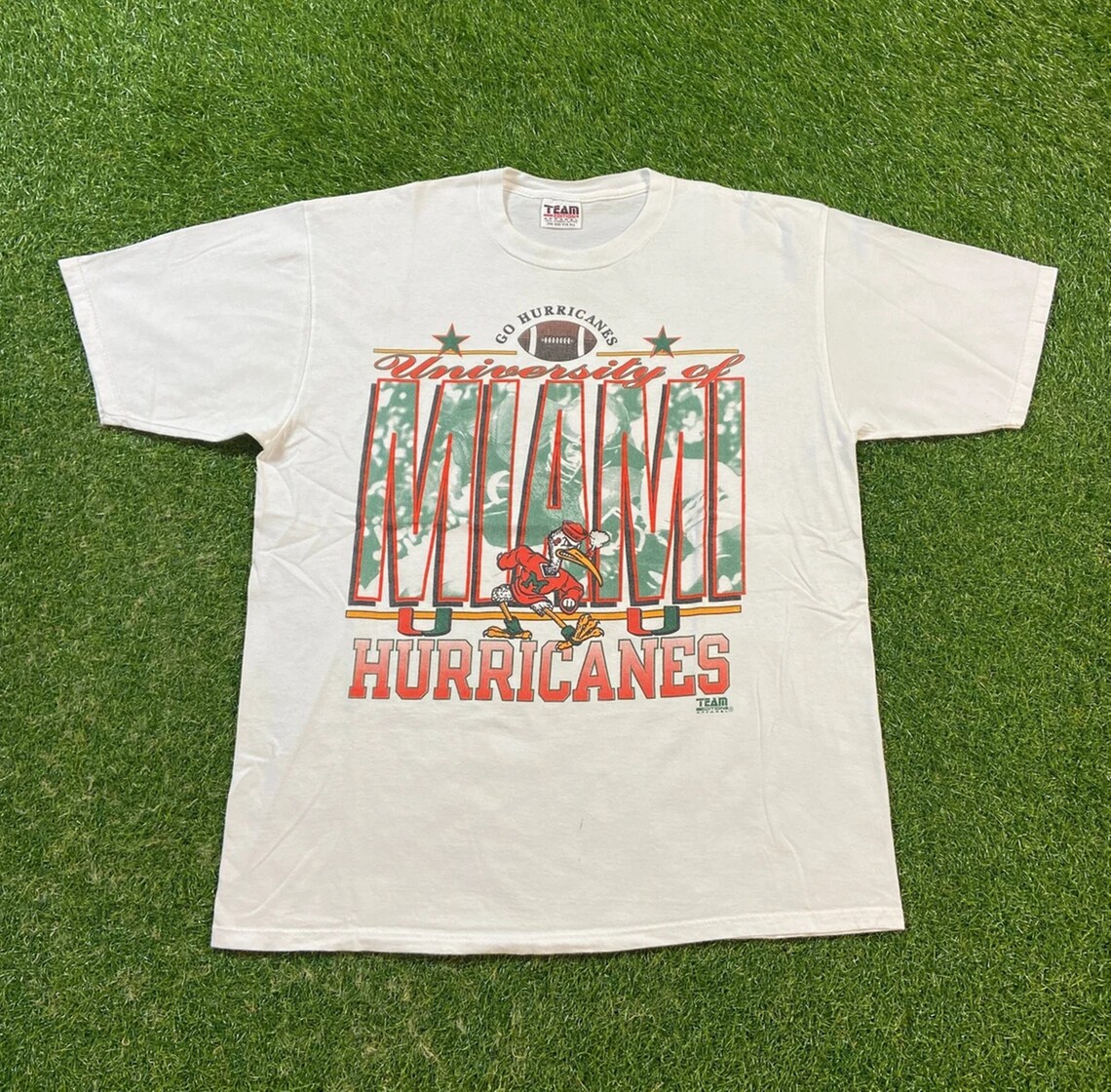 Vintage University of Miami Hurricanes T Shirt Tee The University Miami Style Florida NCAA College Football 1990s 90s Miami Sweatshirt