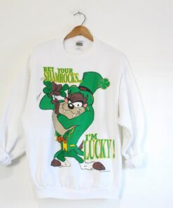 Vintage Warner Brothers Looney Tunes Taz Ireland Irish Shamrock Lucky Sweatshirt XL