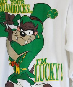 Vintage Warner Brothers Looney Tunes Taz Ireland Irish Shamrock Lucky Sweatshirt XL