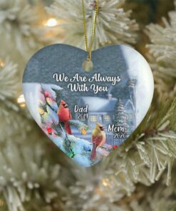 We Are Always With You Ceramic Ornament, Mom Dad Memorial, Custom Cardinal Ornament, Memorial Ornament, Personalized Christmas Ornament