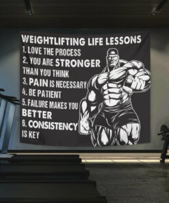 Weightlifting Life Lessons Banner Flag Tapestry For Home Gym Decor