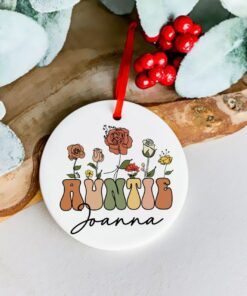 Wildflowers Enamel Ceramic Ornament For Auntie, Personalized Funny Creative Unique Idea Gift For Auntie, Pregnancy Announcement, Aunt To Be