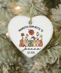 Wildflowers Enamel Ceramic Ornament Promoted From Bestie To Auntie, Personalized Gift For Auntie, Pregnancy Announcement Gift, Aunt To Be