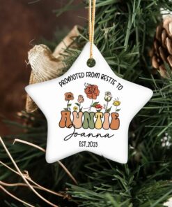 Wildflowers Enamel Ceramic Ornament Promoted From Bestie To Auntie, Personalized Gift For Auntie, Pregnancy Announcement Gift, Aunt To Be