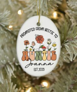 Wildflowers Enamel Ceramic Ornament Promoted From Bestie To Auntie, Personalized Gift For Auntie, Pregnancy Announcement Gift, Aunt To Be