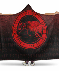 Wolf Of Odin Red Version Hooded Blanket