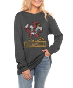 Women'S Gameday Couture Charcoal Louisville Cardinals Tailgate Club Luxe Boyfriend Long Sleeve T-Shirt