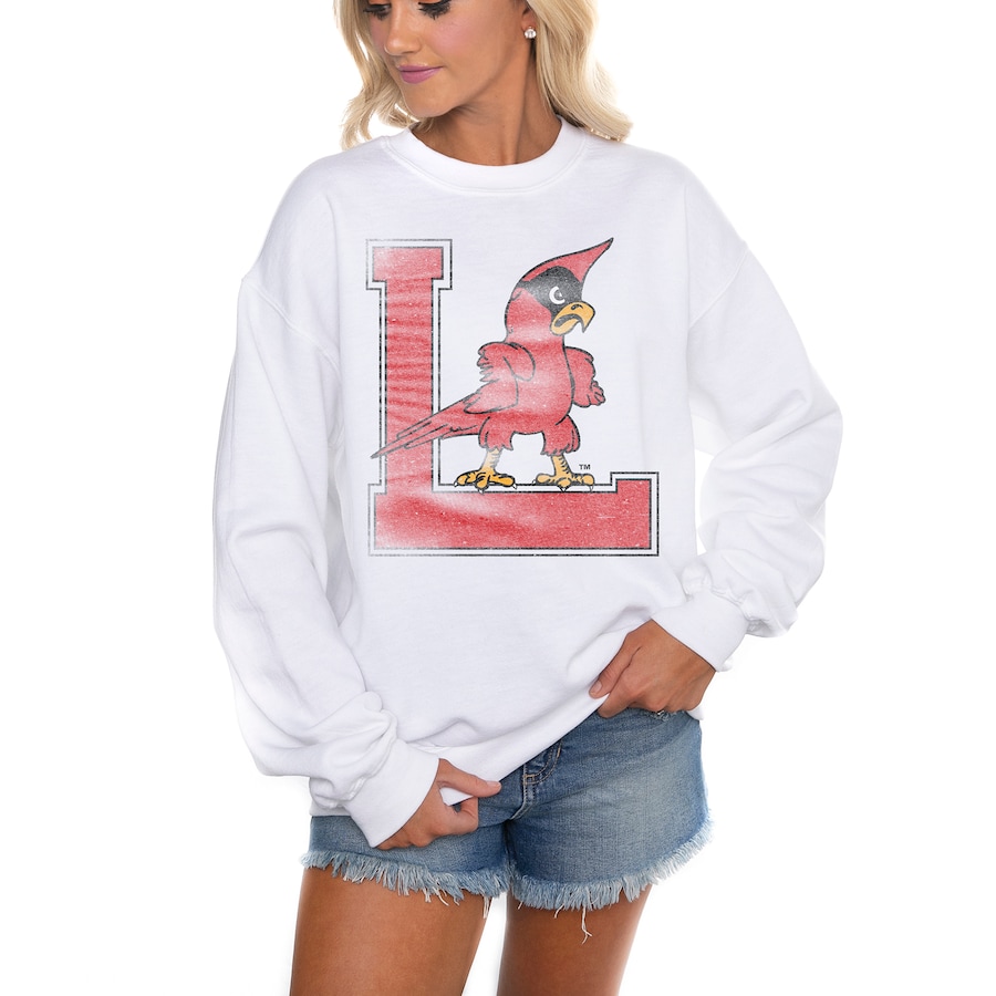 Women'S Gameday Couture White Louisville Cardinals Run It Back Perfect Crewneck Pullover Sweatshirt