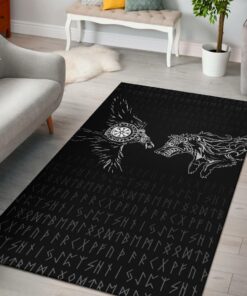Viking Area Rug - Raven And Wolf Special Tattoo Viking Area Rug