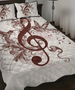 Treble Clef And Hummingbirds Quilt Bedding Set