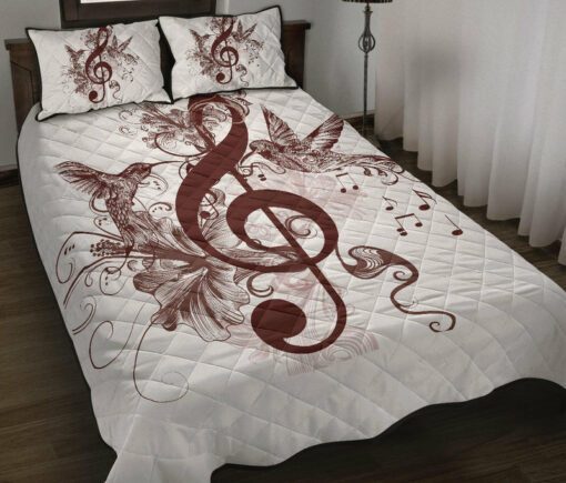 Treble Clef And Hummingbirds Quilt Bedding Set