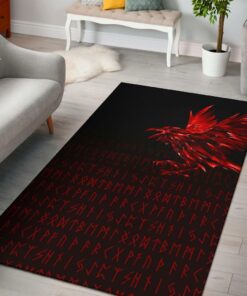 Viking Style Area Rug - The Raven Of Odin Rune, Red Viking Area Rug