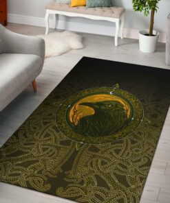 Ethnic Odin Raven Gold Viking Area Rug, Viking Rug for Viking Lovers