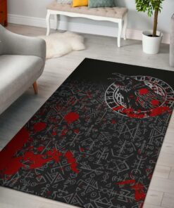Viking Style Area Rug - Odin Raven Rune Futhark Viking Area Rug