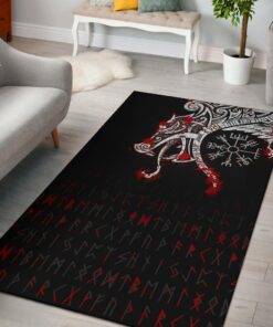 Viking Style Area Rug, Dragon And Vegvisir Tattoo Viking Area Rug