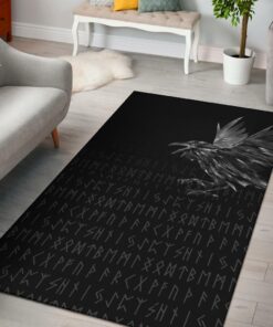 Viking Style Area Rug - The Raven Of Odin Rune Viking Area Rug for Bedroom
