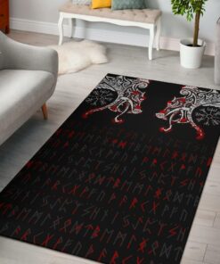 Double Dragon Tattoo And Vegvisir Viking Area Rug